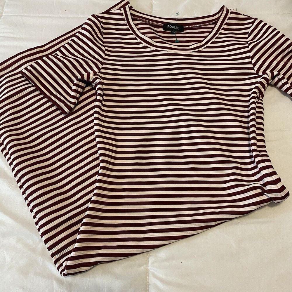 Roolee Striped Shortsleeved‎ Dress XS Fitted Cheath Bodycon Crewneck